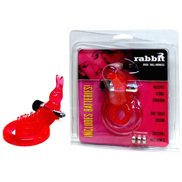 Ball Harness Red Vibrating Cock And Ring With Rabbit Clit Stimulator