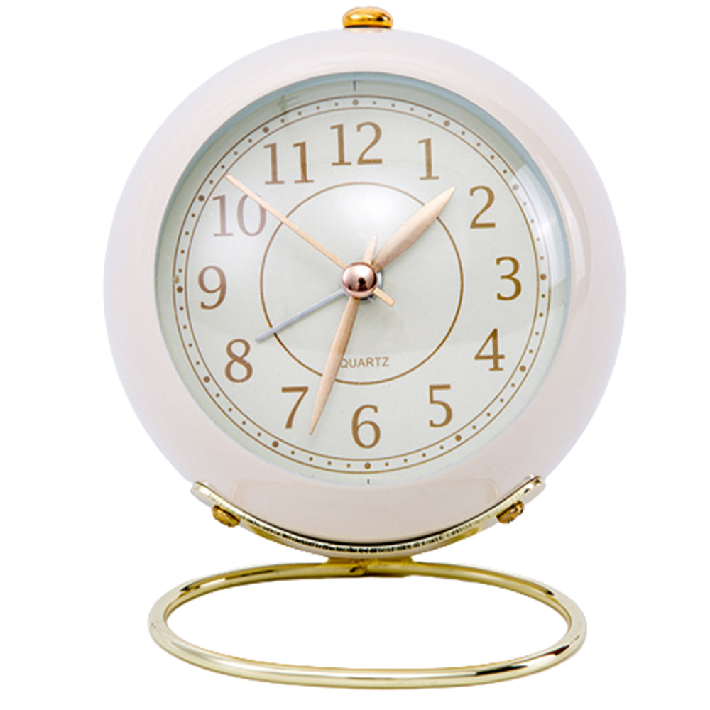 Vintage Silent Metal Desk Clock Non-Ticking Gold Clock Bedside Décor- Battery Powered