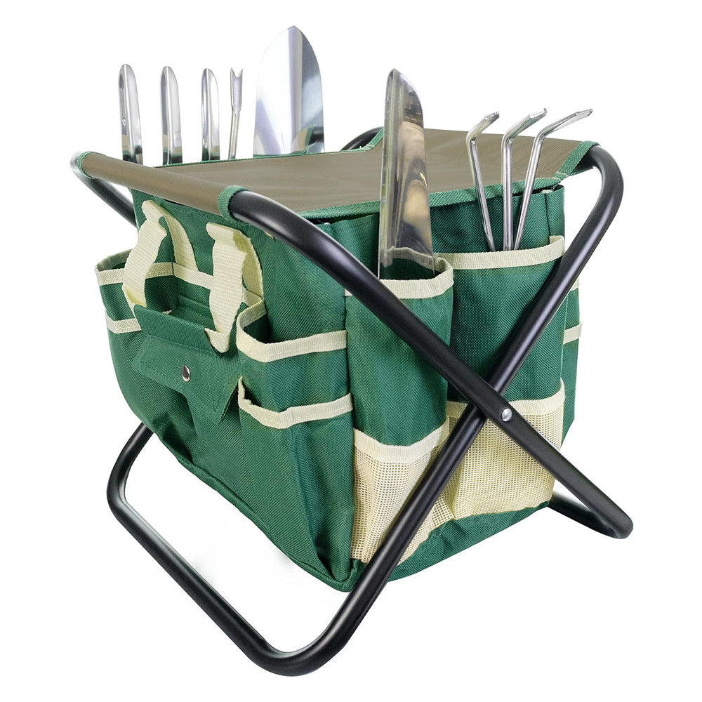 GREENHAVEN 7 Piece Garden Tool Set with Folding Stool