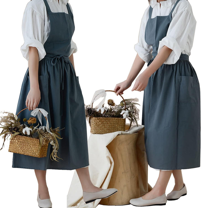 Women Cotton Linen Cross Apron Housework Baking Protector