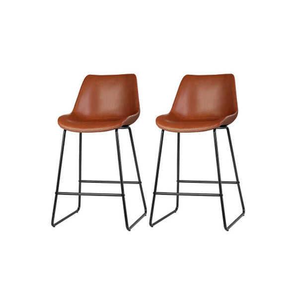 2 Pcs Bar Stools Kitchen Metal Bar Stool Dining Chairs Leather Brown