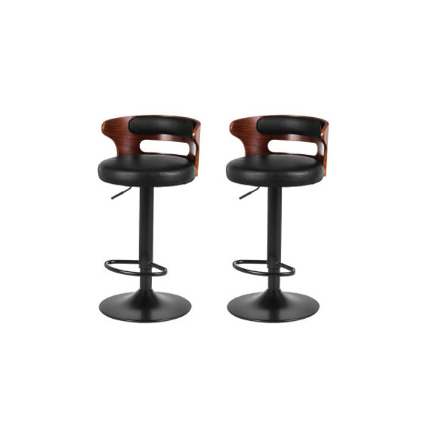 2 Pcs Bar Stools Kitchen Wooden Gas Lift Leather Stool Metal Black