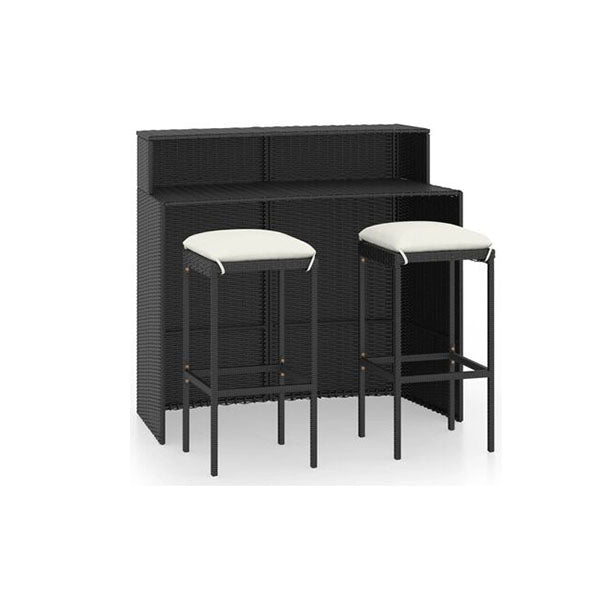 3 Piece Garden Bar Set With Black Cushions