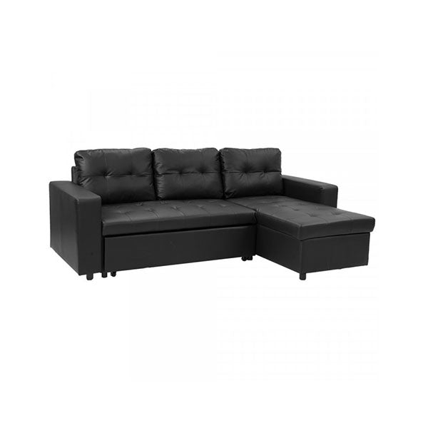 3 Seater Corner Sofa Bed Storage Chaise Couch Leather Black