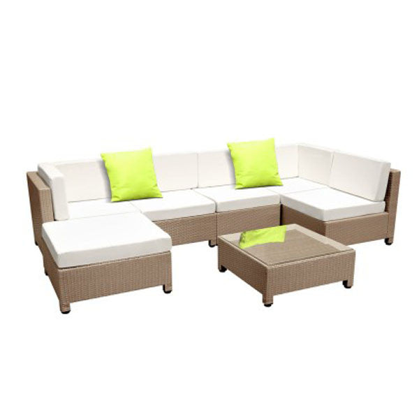 7 pcs Wicker Rattan 6 Seater Outdoor Lounge Set