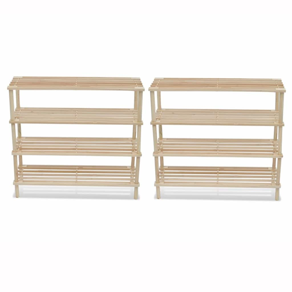 Wooden Shoe Rack 4-Tier Shoe Shelf Storage 2 Pcs