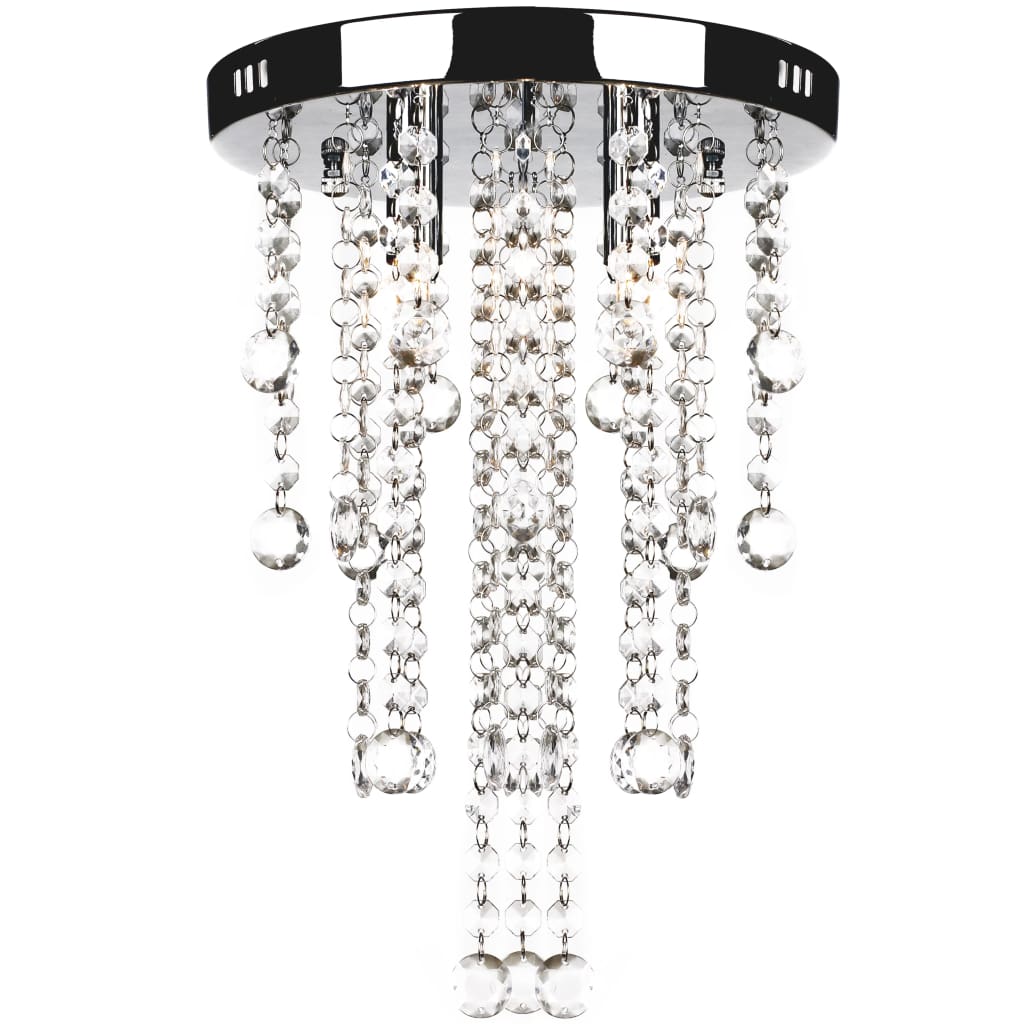 White Metal Ceiling Lamp With Crystal Beads