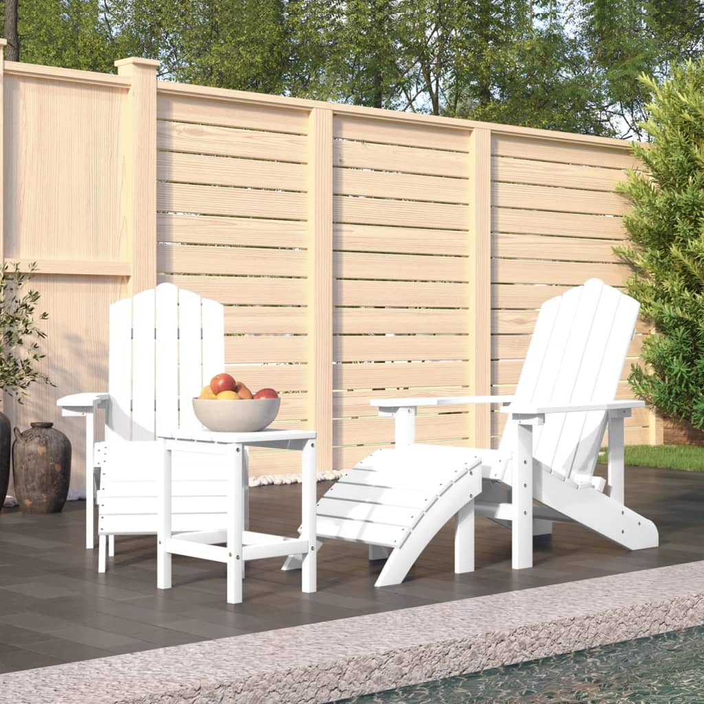 Garden Adirondack Chairs with Footstool and Table HDPE White