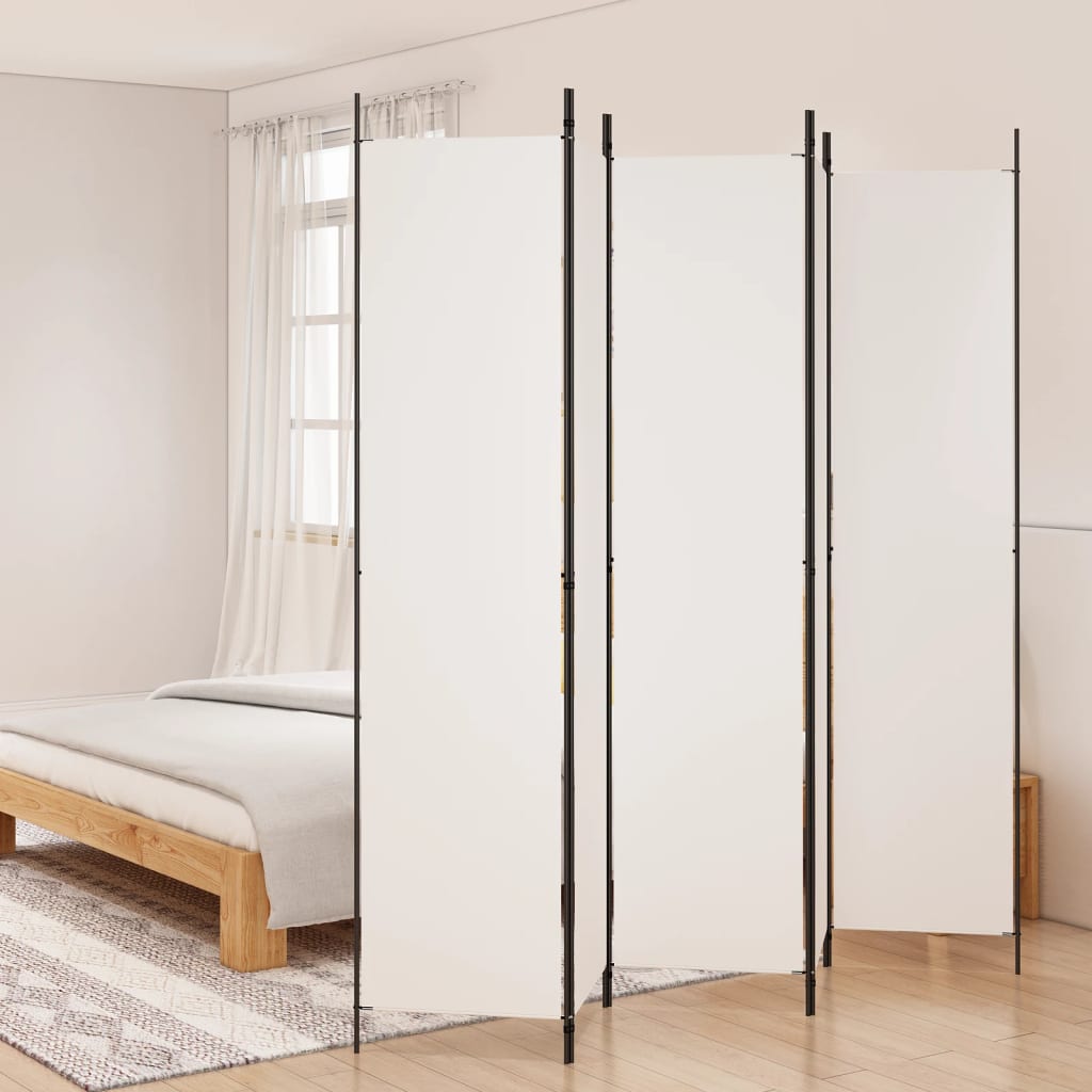 5 Panel Room Divider White 250x220 cm Fabric