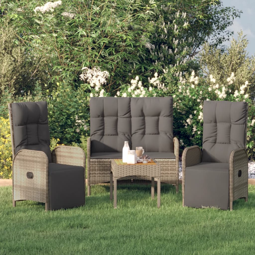 3 Piece Garden Dining Set with Cushions Grey Poly Rattan