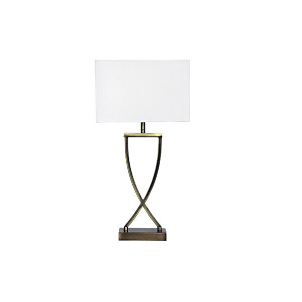 Antique Brass Stylish Bedside Lamp With Cotton Shade