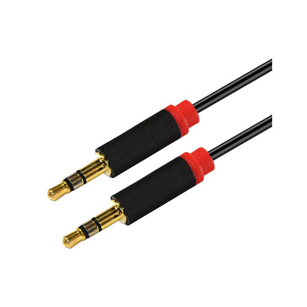 Astrotek 2M Stereo Flat Cable Male To Male Black With Red Mold