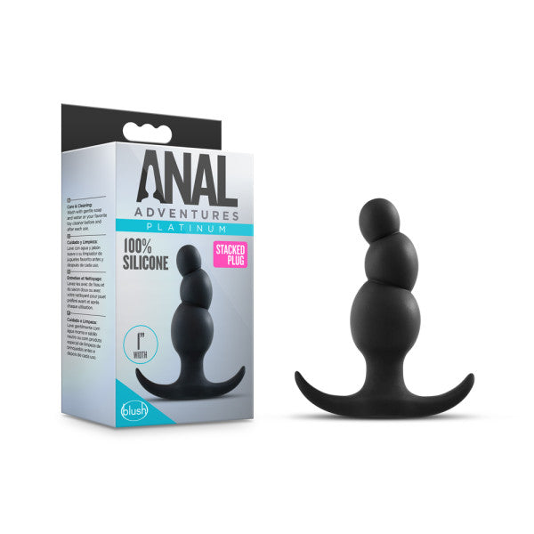 Anal Adventures Platinum Stacked Plug - Black 8.1 cm (3.2") Silicone Butt Plug