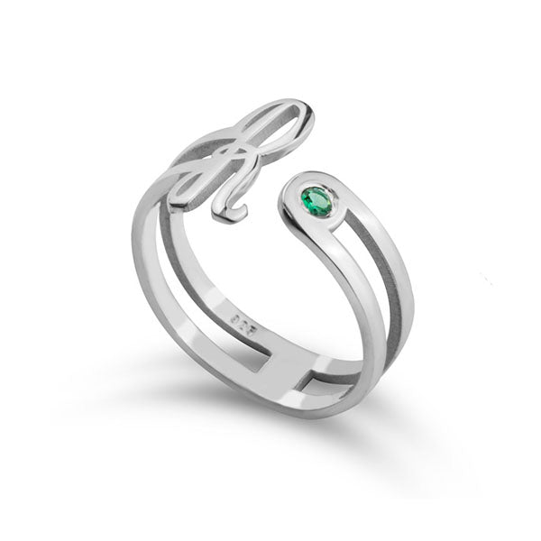 Birthstone Open Ring With Initial