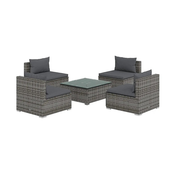 Coffee Garden Lounge Set with Cushions Poly Rattan Grey