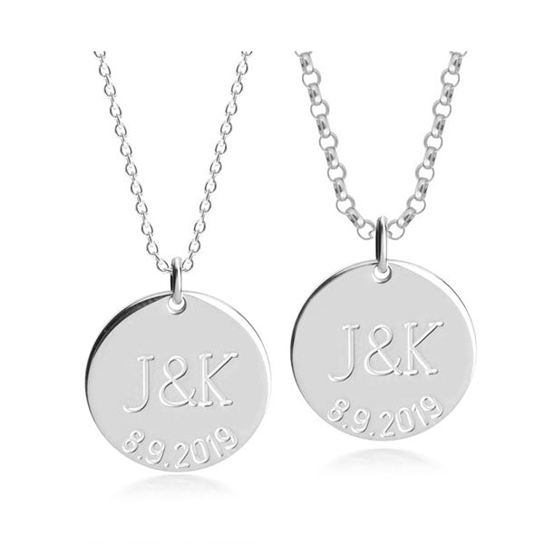 Couples Necklace Set With Initials And Anniversary Date