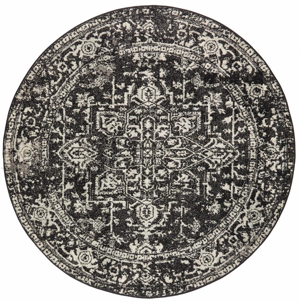 Evoke Round Scape Charcoal Transitional Rug