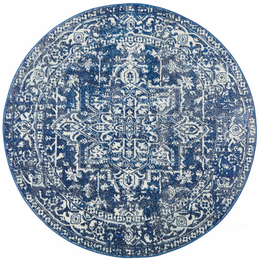 Evoke Round Contrast Navy Transitional Rug