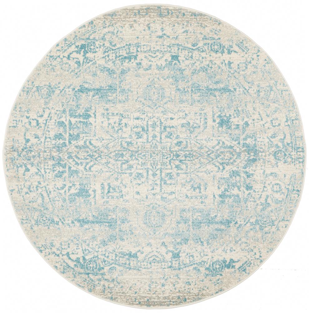 Evoke Round Glacier White Blue Transitional Rug