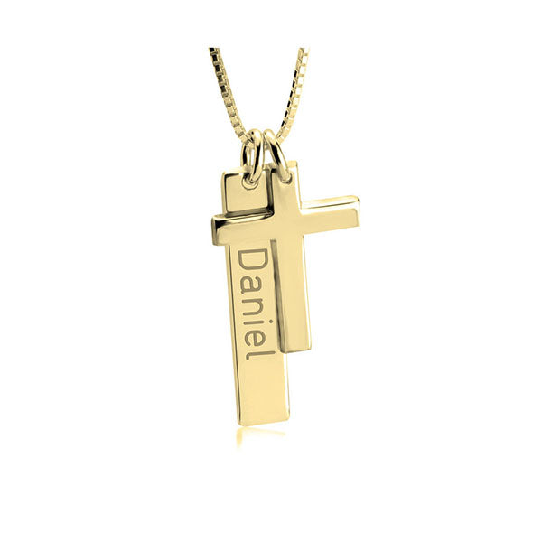 Engraved Bar Necklace With Cross