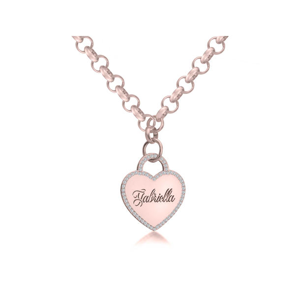 Engraved Heart Necklace With Cubic Zirconia