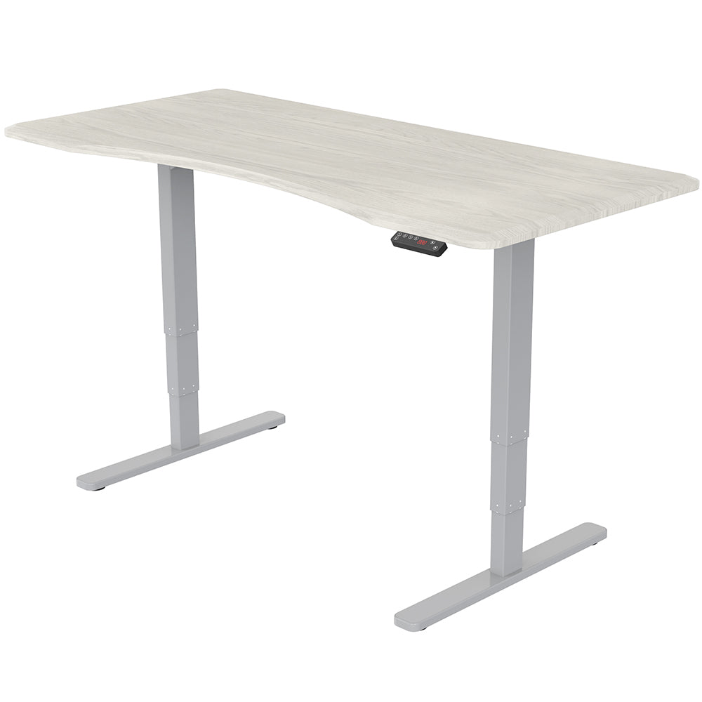 Sit To Stand Up Standing Desk, 160x75cm, 62-128cm Electric Height Adjustable, Dual Motor, 120kg Load, Arched, White Oak Style/Silver Frame