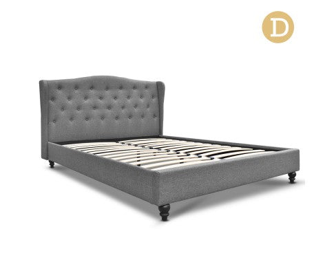 Fabric Bed Frame with Headboard Grey