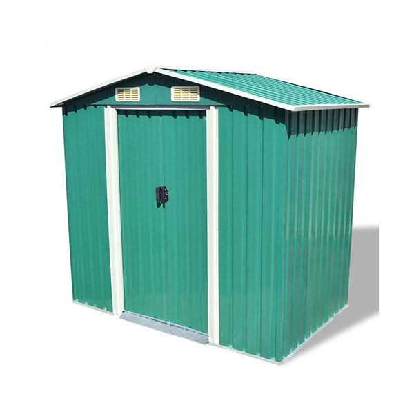 Garden Storage Shed Green Metal 204 X 132 X 186 Cm