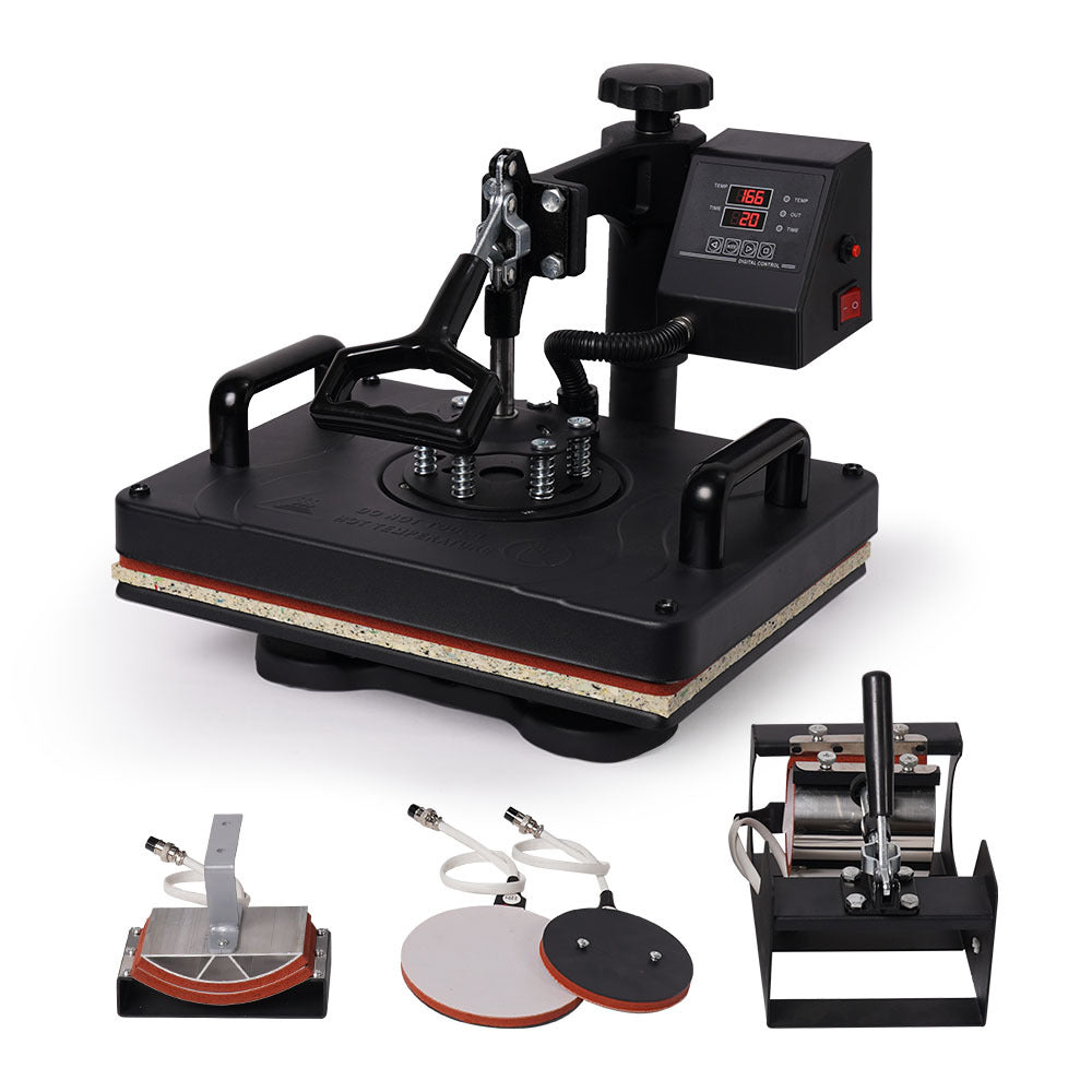 38x29cm 5in1 Swing Away Heat Press Machine, Includes T-Shirt, Mug, Cap, Plate Presses