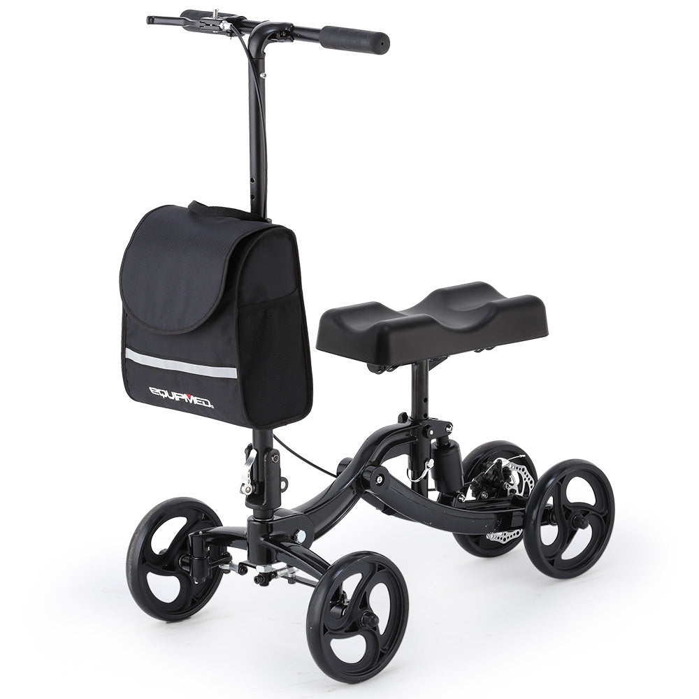 Knee Scooter Walker, Disc Brake - Suspension Bag - Broken Leg Ankle Foot Mobility - Crutches Alternative - Black