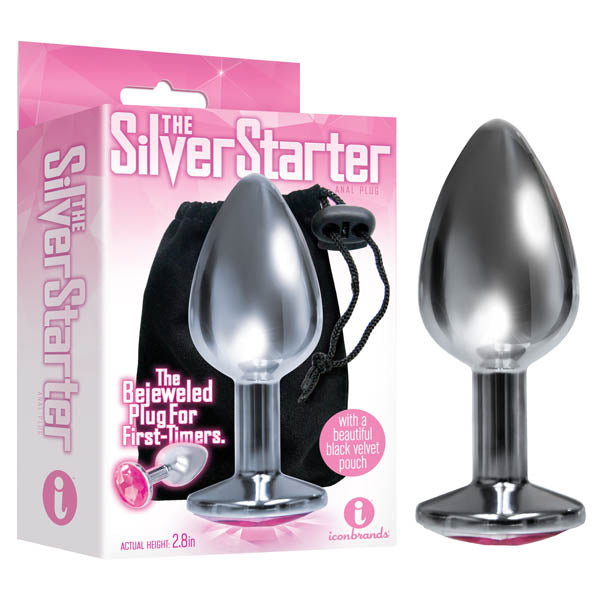 The Silver Starter - Silver 7.1 cm (2.8") Butt Plug with Pink Round Jewel