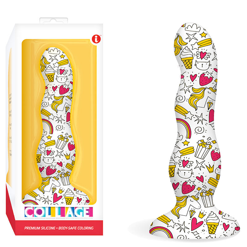 Collage Cupcakes & Unicorns, Curvy - White Patterned 17.8 cm Dildo