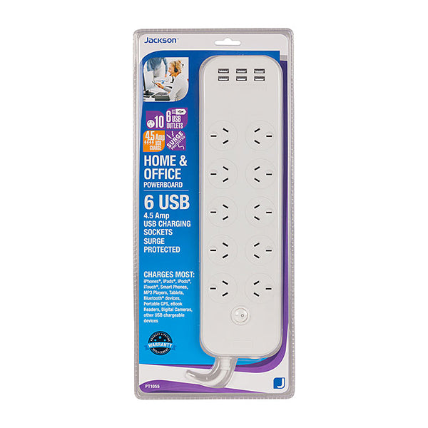 Jackson 10 Way 6 USB Power Board 1m