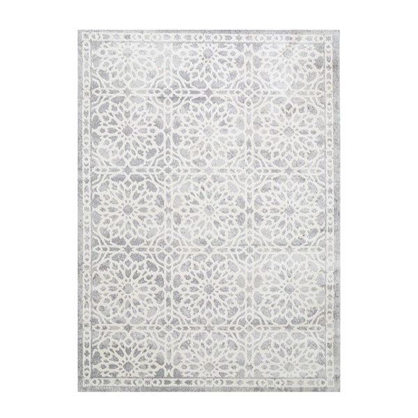 Grey Flower Geometric Anti Static Rug