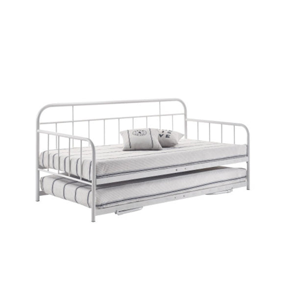 Metal Daybed Pop Up Trundle Sofa Bed Frame Single Size White