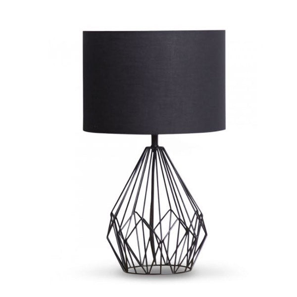 Metal Wire Table Lamp In Black Finish With Black Drum Shade