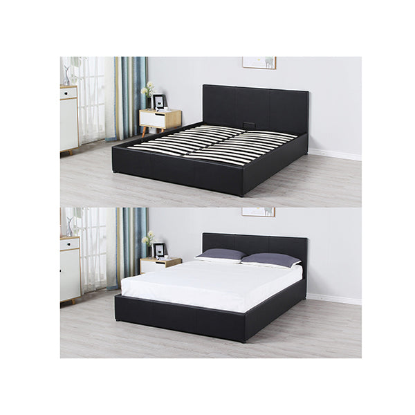 Milano Luxury Gas Lift Bed Frame And Headboard Double Black