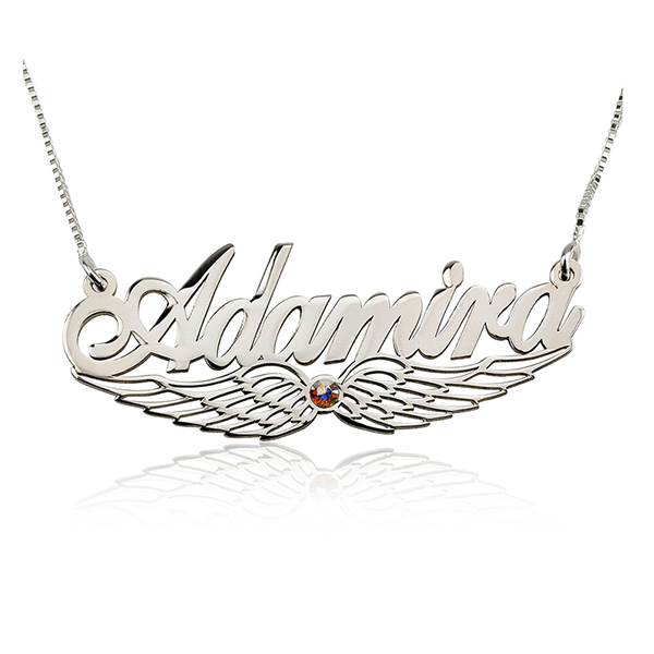 angel wing swarovski name necklace