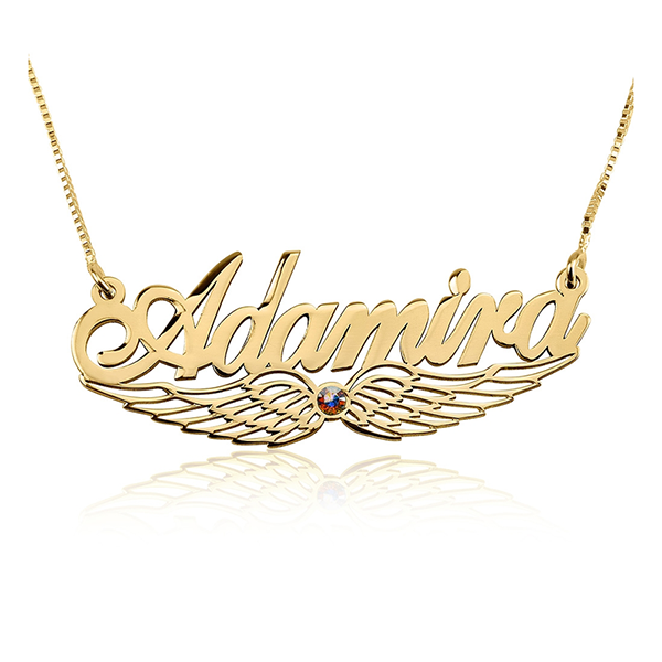 angel wing swarovski name necklace