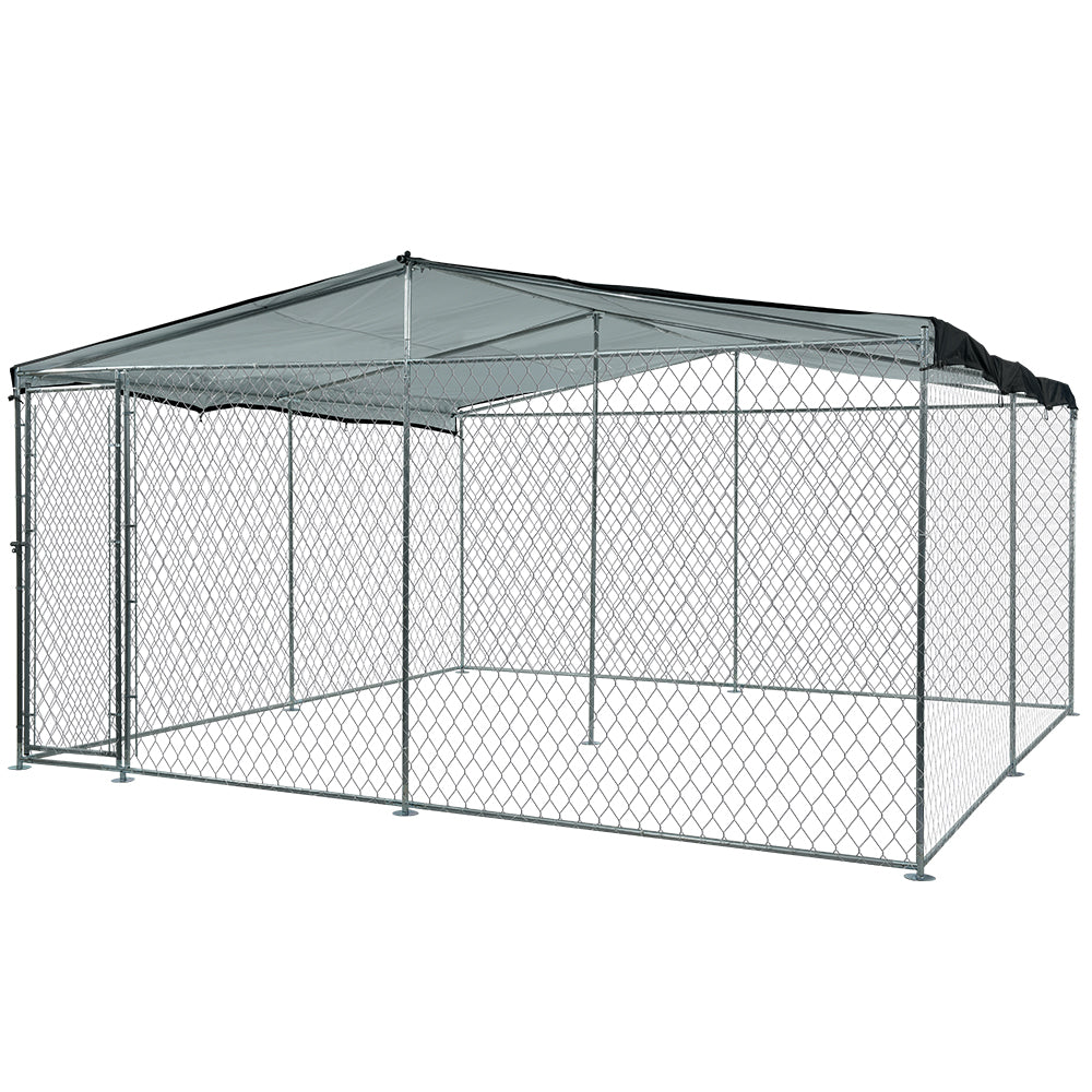 4x4m Outdoor Chain Wire Dog Enclosure Kennel with Black Shade Cover