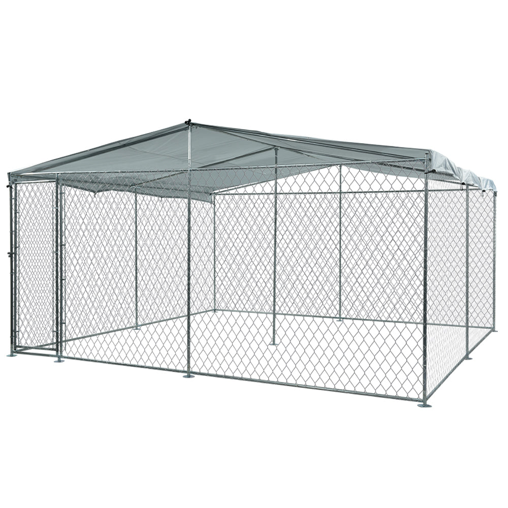 4x4x1.8m Outdoor Chain Wire Dog Enclosure Kennel with Shade Cover
