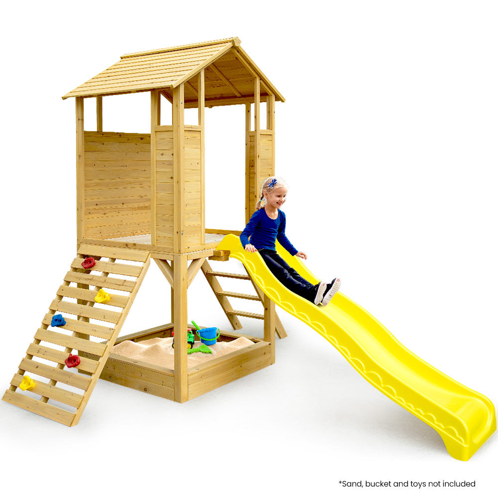 Wooden Outdoor Play Equipment Cubby House Slide Sandpit Climbing Wall
