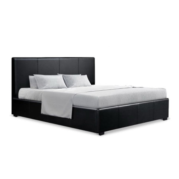 PU Leather Gas Lift Bedframe Black Queen