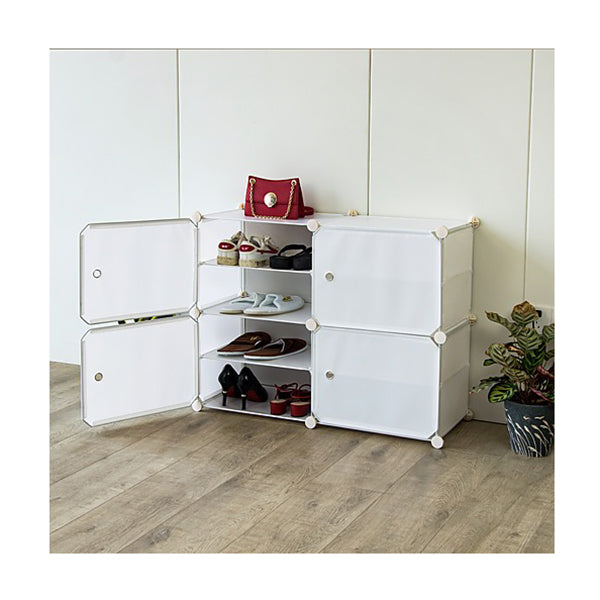 Portable White Cube Shoe Storage Cabinet 2 Column 4 Rows