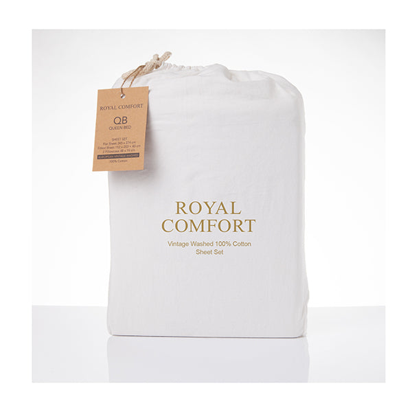 Royal Comfort Vintage Cotton Sheet Set Fitted Flat Sheet Pillowcases Queen