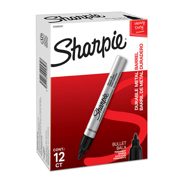 Sharpie Metal Permanent Marker Bullet Tip Black Box Of 12