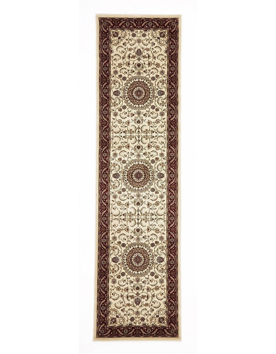 Sydney Collection Medallion Ivory with Red Border Rug