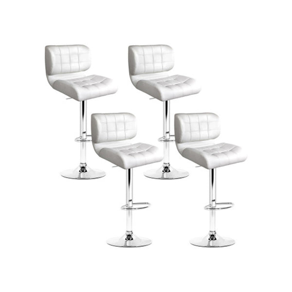 Set Of 4 Pu Leather Gas Lift Bar Stools White And Chrome