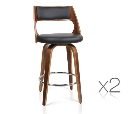 Set of 2 PU Leather Bar Stool with Chrome Footrest