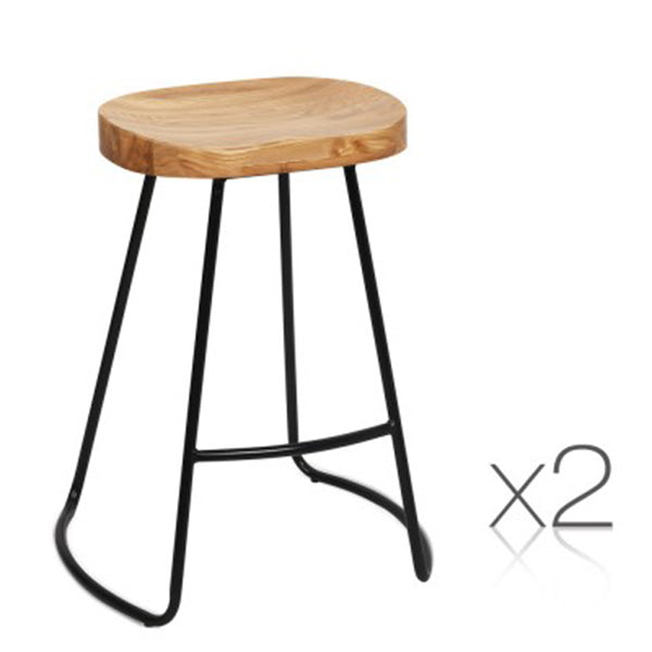 65 Cm Steel Bar Stools With Wooden Seat (Set of 2)